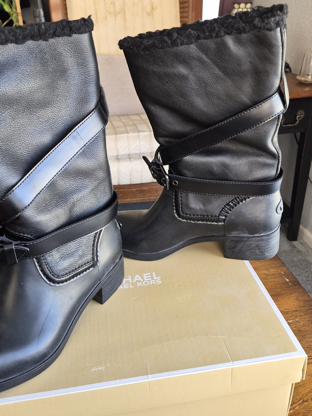 Coach Zena Black Mid-Calf Fleece-Lined Heeled Boots - Picture 7 of 11